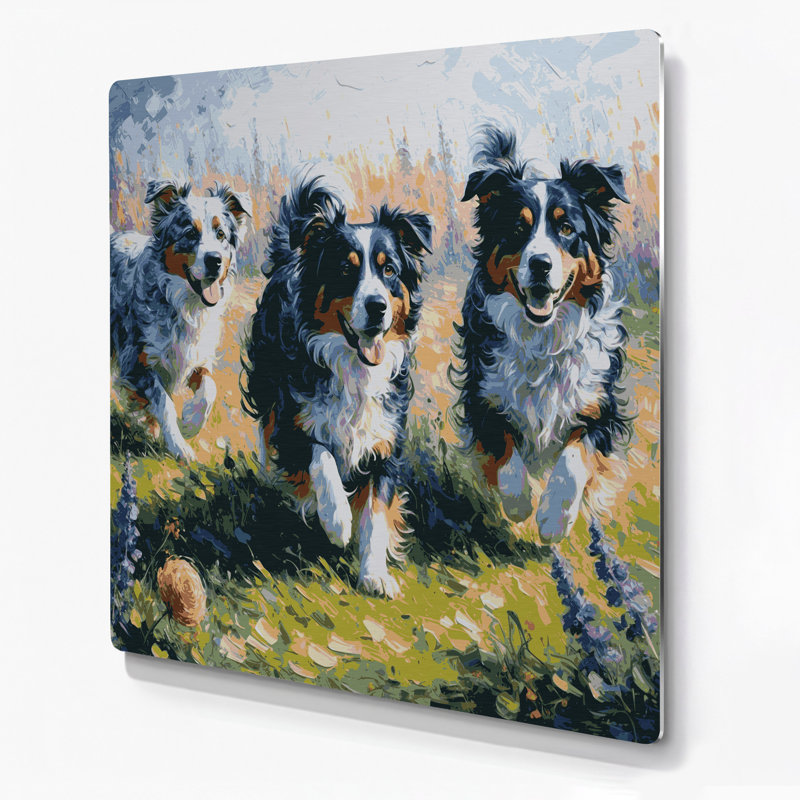 Chiens, berger australien, art mural en métal beige, H 8 po x l 8 po