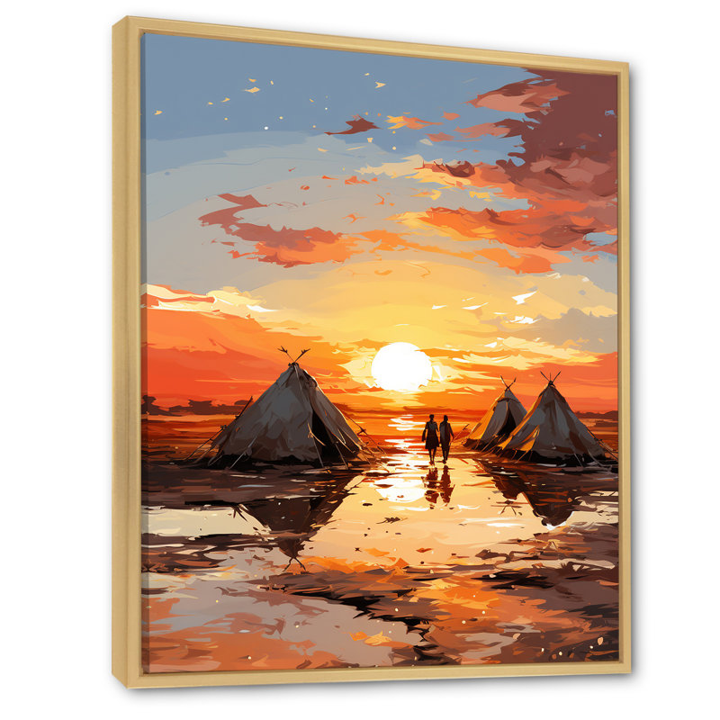 Tentes sahraouies, paysage africain III, Cadre flottant brun, H 40 po x l 30 po x P 1,5 po