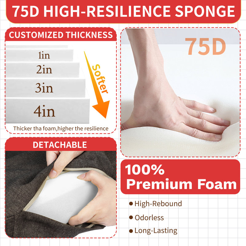 4'' H Customizable Bench Cushion For Indoor/Outdoor Furniture/Chair/Window Seat, Premium 75D High-Resilience Foam, 100" W