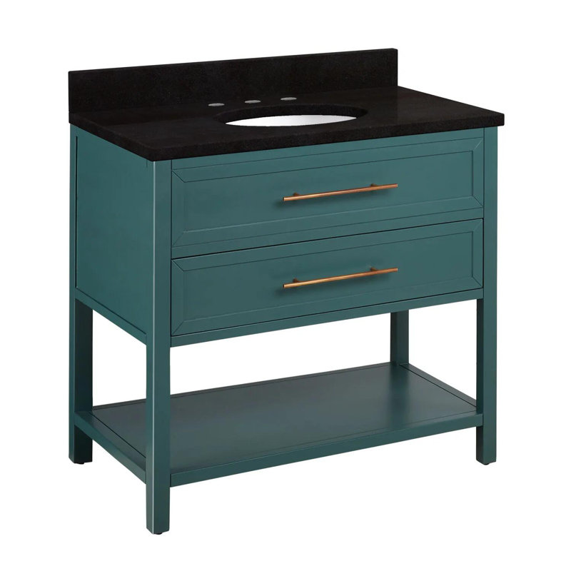 36" Robertson Single Bathroom Vanity Set with Oval Undermount Sink, 8" Widespread, Carrara Marble, Midnight Navy Blue