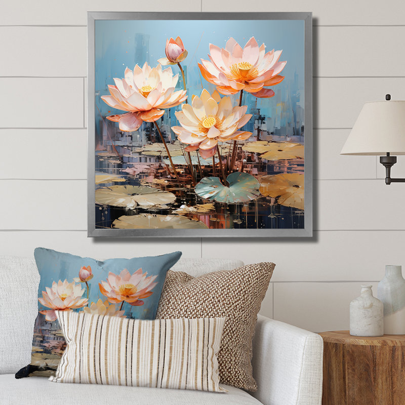 Lotus Pond Blooms Come Alive, H 30 po x l 30 po x P 1 po, Cadre simple argenté