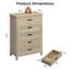 Commode 5 tiroirs 44,3 po de hauteur, commode en bois Boho pour le salon de la chambre à coucher
