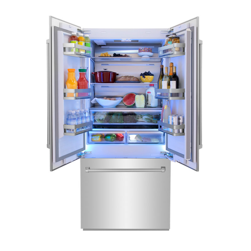 ZLINE 36 in. 19.6 cu. ft. French Door Built-In Bottom Freezer Refrigerator with Water Dispenser and Ice Maker in Satin Stainless Steel