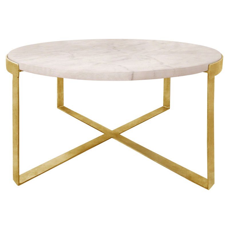 Los Angeles Cross Legs Coffee Table, Gold Leaf, Carrera Marble