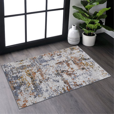 Tapis 2 x 3 ivoire / bleu / traditionnel non délesté pour le salon, la salle à manger et le bureau