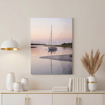 "Gallery Wrap", art mural sur toile pour le salon, la chambre à coucher, le bureau ou le vestibule - décoration murale décorative avec coucher de soleil voilier