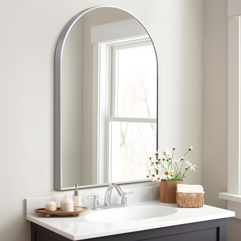 Miroir de salle de bain Apte, Argent argent, 36 po x 24 po, Ensemble de 1