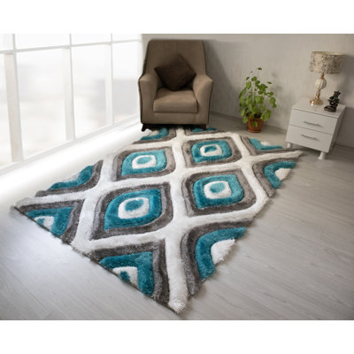 Tapis blanc / gris / bleu en polyester Mulat