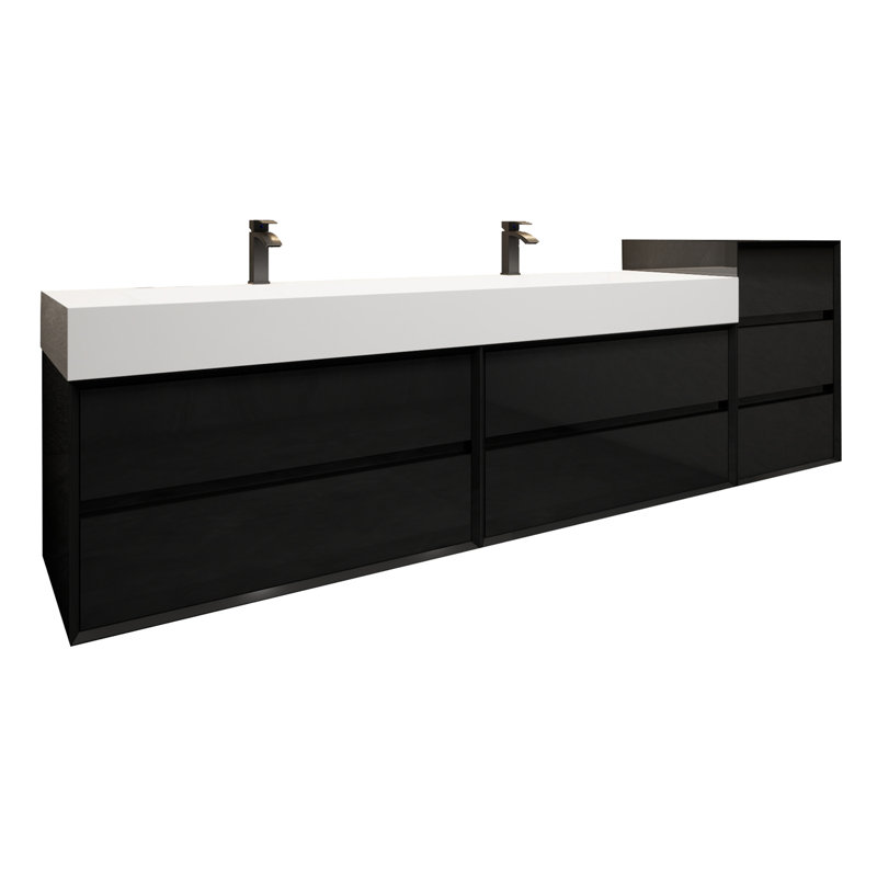 Albizu 91" Wall-Mounted Double Bathroom Vanity, Black