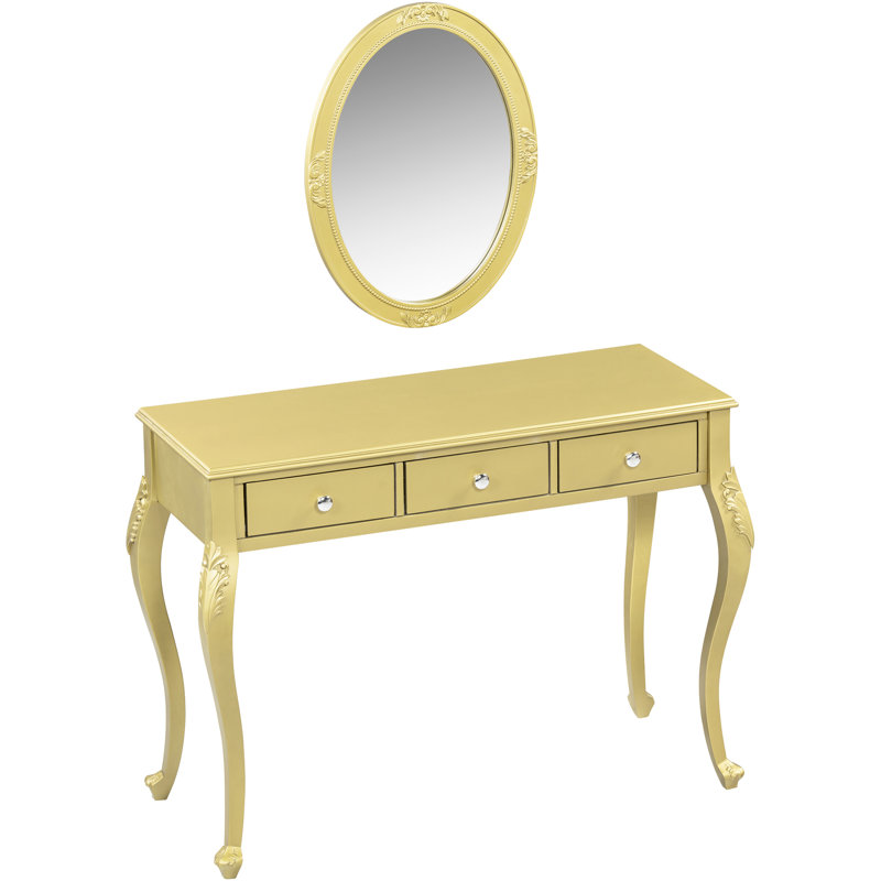 Stylish Gold Oval Mirror Vanity With 3 Storage Drawers, Ideal For Jewelry And Makeup, Construction Luxury Dressing Table Makeup Organization, High - Quality Build