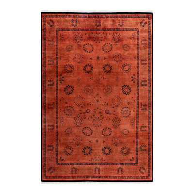Overyed One-of-a-Kind Rectangle 6' 1" X 9' 4" New Age Wool Area Rug Orange/Black/Gray