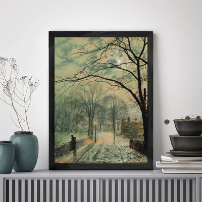Arbre de rue de qualité supérieure avec cadre noir en bois massif et personne qui marche avec cadre en bois noir élégant, décoration murale moderne pour la cuisine de bureau