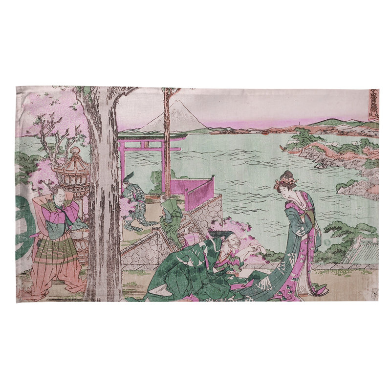 Serviette de thé japonaise courtesan, Sergé de coton, Bleu / Rose