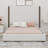 Tall Headboard Upholstered Bed With Vertical Striped And Wingback Design