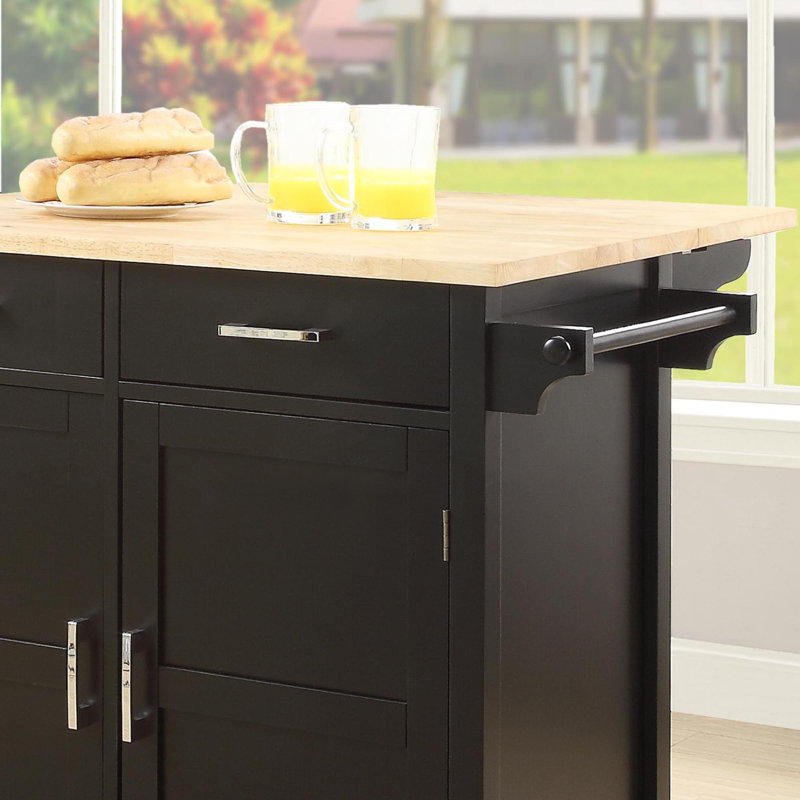 Ozkardes Solid Wood Top Kitchen Cart, Black