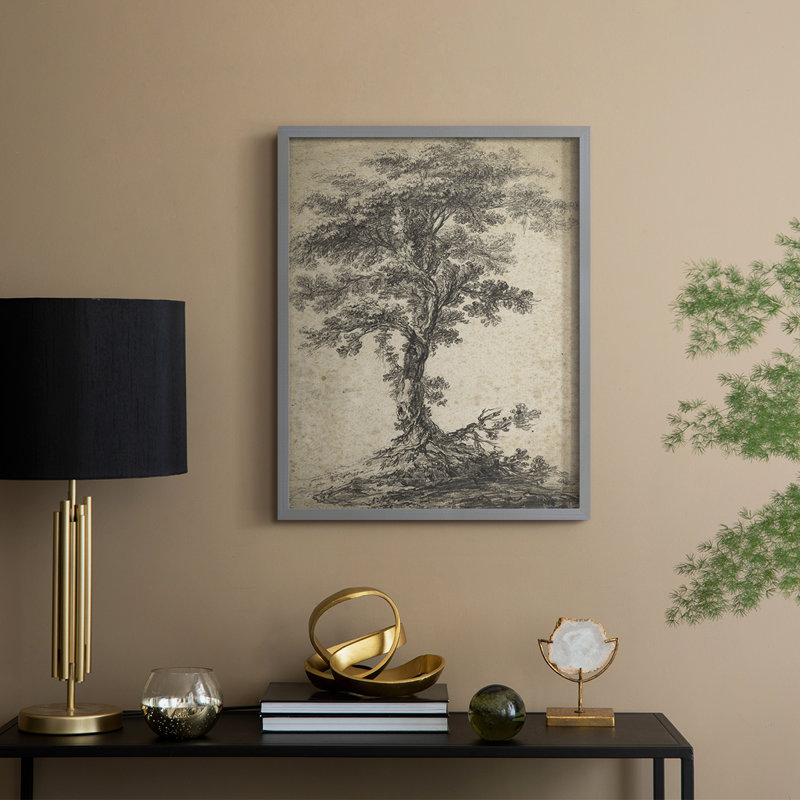 Vintage Sketch CII Framed Print - Solid Wood, 21" H x 17" W, Gray