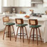 Valerie Wooden Rattan Faux Leather Bar Stools