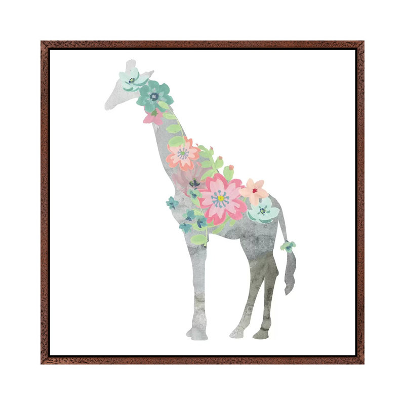 Girls Love Flowers Giraffe by Carol Robinson - Print on Canvas, 66.04 cm H x 66.04 cm W, Classic Brown Wood Framed