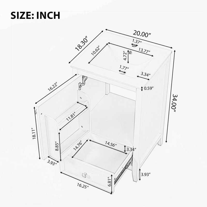 Gray MDF Freestanding Bathroom Vanity with White Ceramic Sink