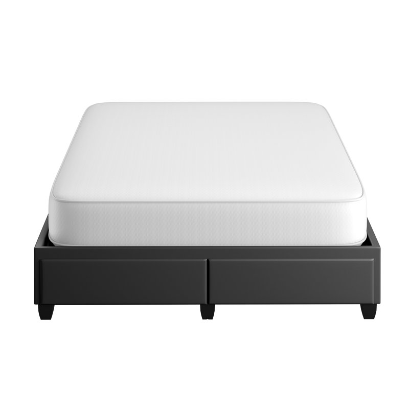 Lit plateforme avec rangement en similicuir Parma, Noir, Double