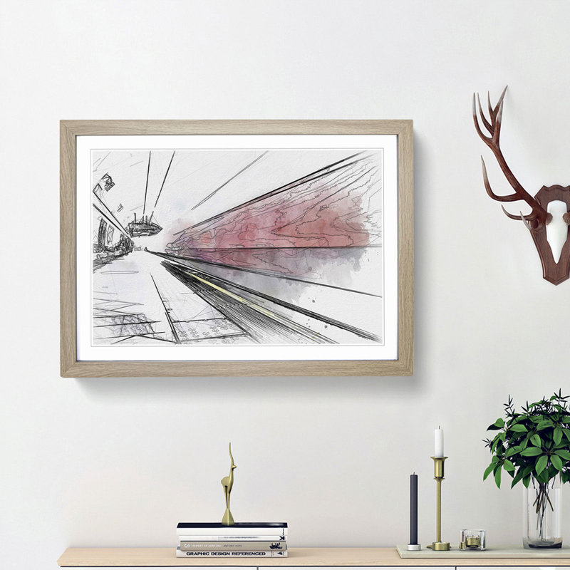 The Blur of the London Underground in Abstract - Picture Frame Drawing Print, Oak Framed, 36cm H x 48cm W x 2cm D