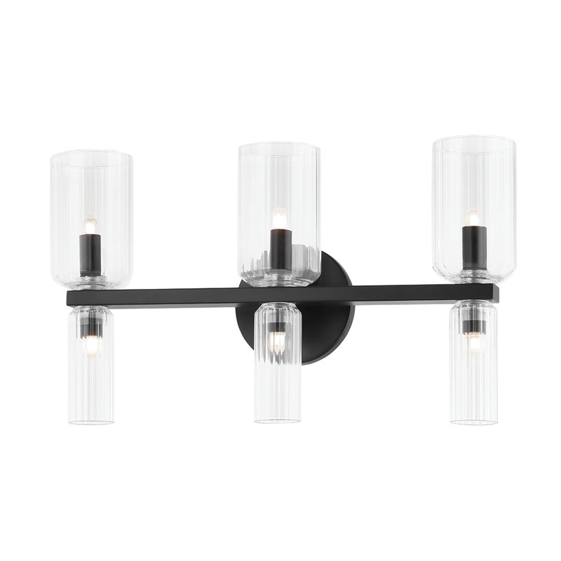 Black Steel 6-Light Dimmable Vanity Light with Clear Glass Shades
