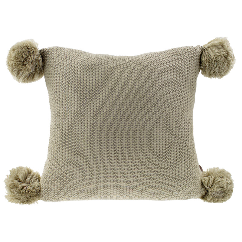  Housse et insert de coussin carré Chunky Knit Pom Pom, Kaki