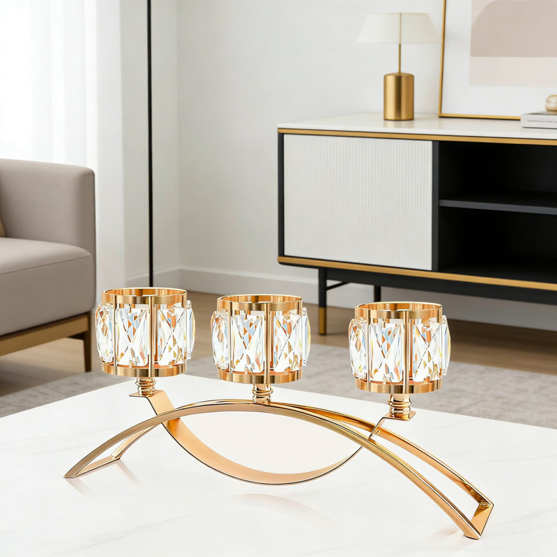 Centre de table candélabre arqué en cristal à 3 bras - Bougeoir élégant pour le mariage, la salle à manger et la décoration intérieure