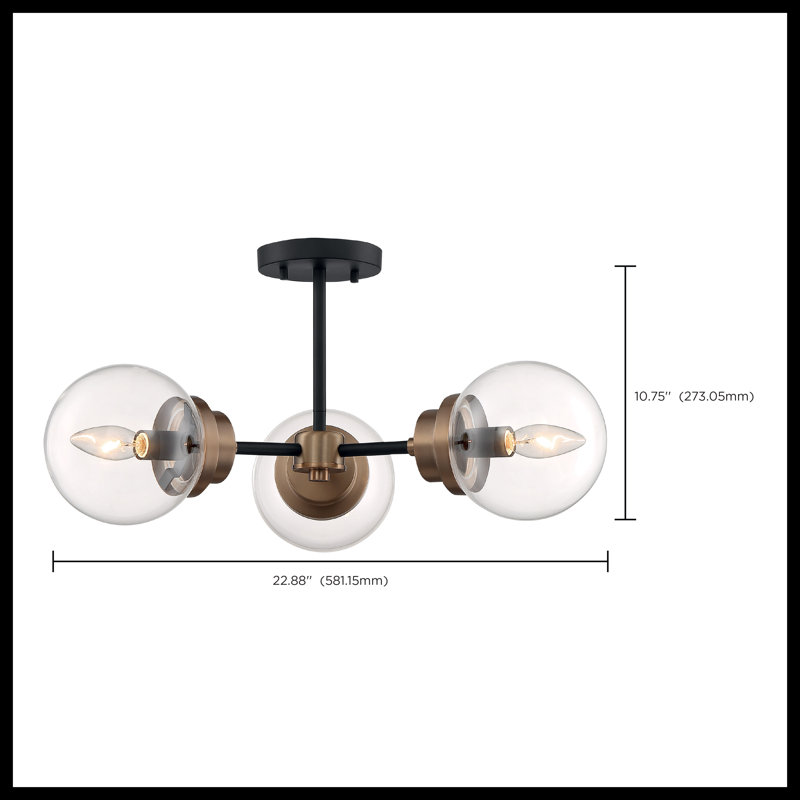 Plafonnier semi-encastré 3 lumières 22,88 po Breit, Décorations noir mat / en laiton