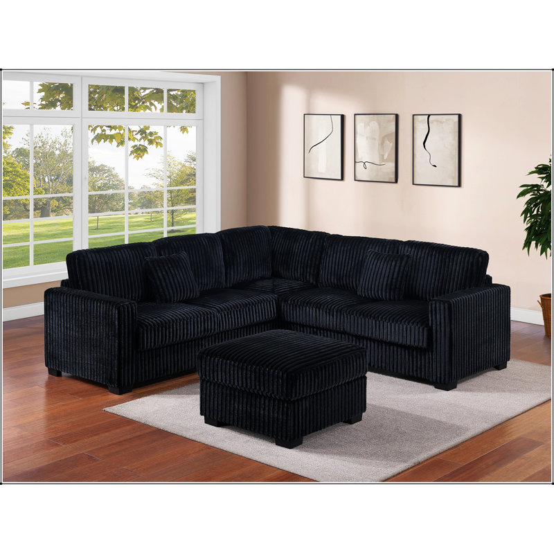 Ensemble modulaire moderne 4 pièces avec causeuses, coussins assortis, accoudoirs carrés et repose-pieds cocktail pour une vie confortable