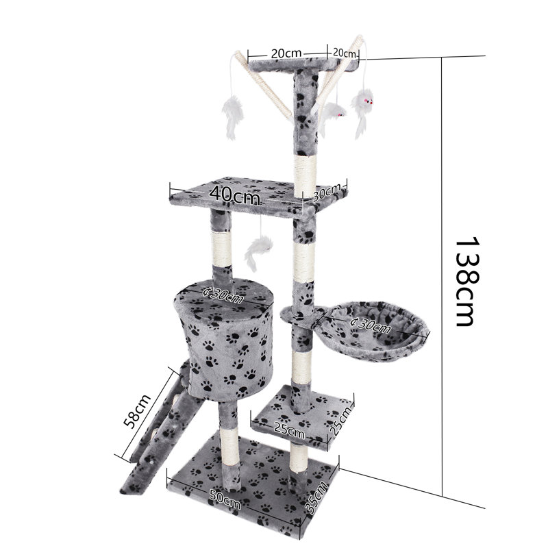 Keagan 138cm H Cat Tree, Grey Paw
