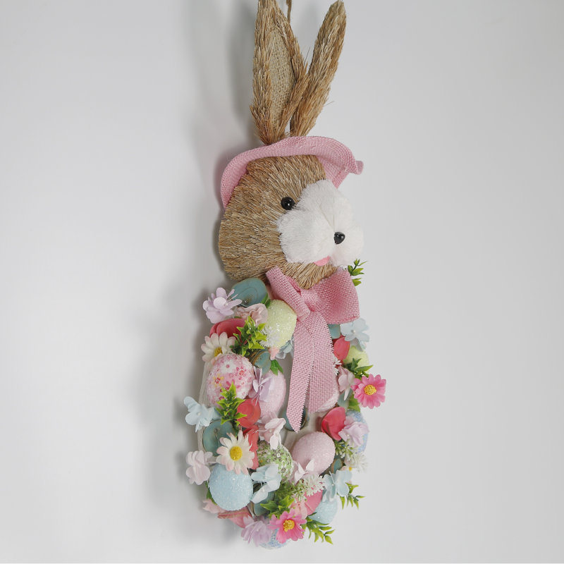 Ansuma 21 Inch High Artificial Colorful Eggs Easter Wreath for Front Door Wall Window, Pink