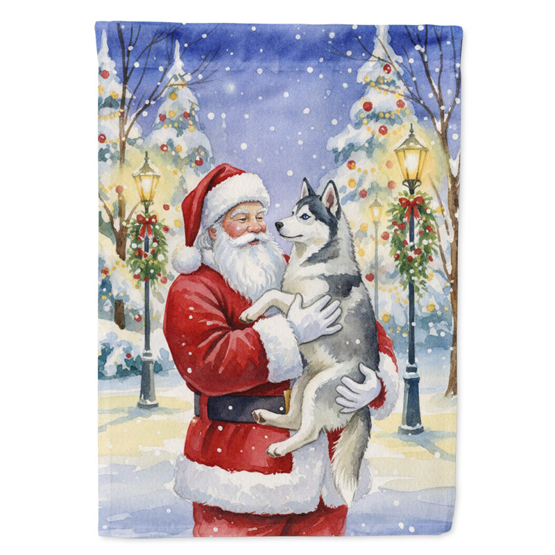 Husky sibérien avec le drapeau de la maison du Père Noël, Taille de la maison, Husky sibérien