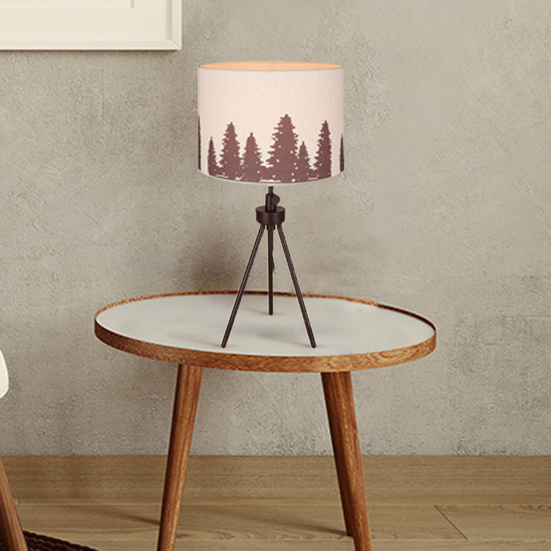Lampe de table 1 lumière Marcele avec finition noir mat et crème naturelle avec abat-jour noir