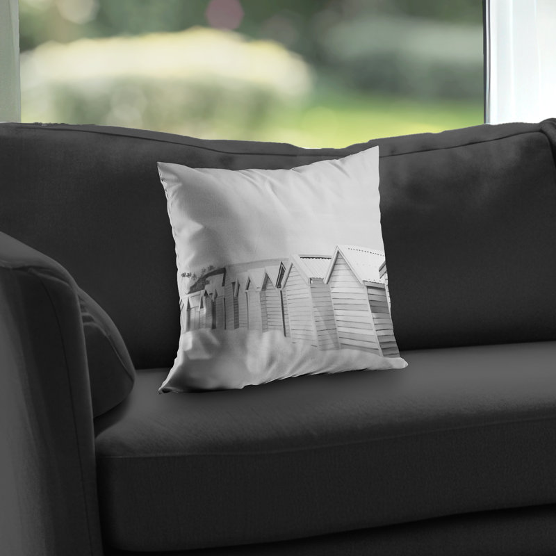 Beach Cabins Monochrome Poly Twill Throw | Home Decor Accent