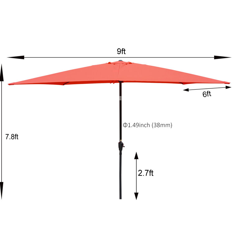 Parasol d'extérieur rectangulaire de 6 pi x 9 pi - Eau, nervures carrées pour le jardin et la piscine - Rouille de patio imperméable - Poteau en acier, jardin, bord de piscine