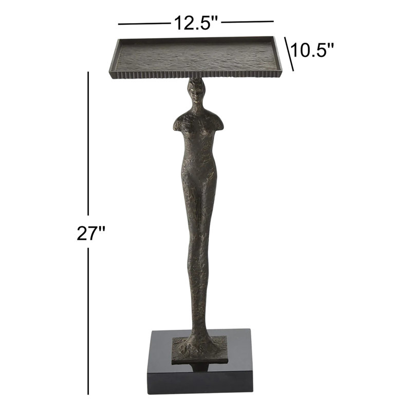 Bonaparte Iron Tray Top End Table, Bronze Plated Iron/Black Polished Granite