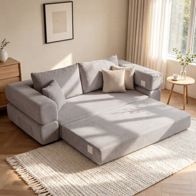 Boneless Convertible Floor Sofa Bed, 3 In 1 Compression Sofa With 2 Throw Pillows, No Assembly Required