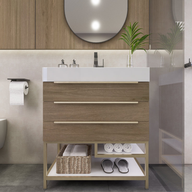 Uinta 29.5'' Single Bathroom Vanity with Acrylic Top, Light Oak