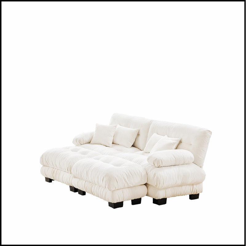 Luxueux canapé en chenille pour le salon avec plusieurs coussins et repose-pieds, améliorant le confort et le style, Blanc