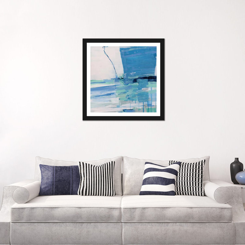 «Summer Seas» par Sally Swatland - reproduction d'art, H 24 po x l 24 po x p 1 po, Papier encadré noir, Blanc