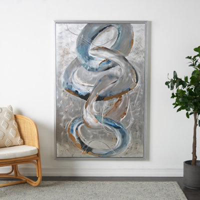 Cole And Grey Canvas Interlocked Rings Living Room Framed Wall Art With Gold And Blue Accents