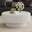 Table basse ronde en cuir trempé avec rangement caché, blanc doux, 31,5 po