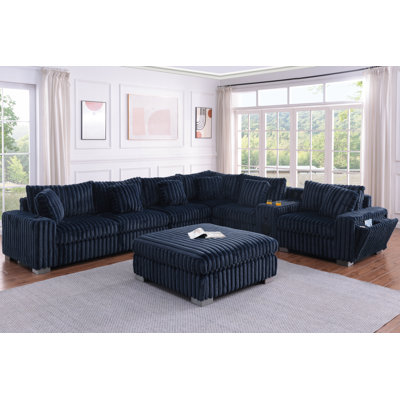 Snugge Station Blue Sectional + Ottoman