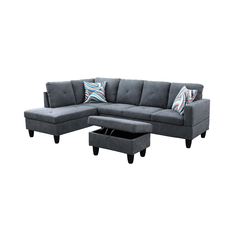 Canapé modulaire 3 pièces Tijay, Velours gris