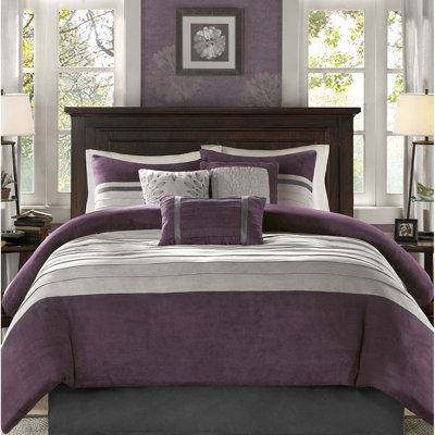 Édredon en faux suède mauve - très grand avec 2 taies décoratives assorties en suède et motif décoratif