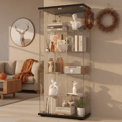 Jabdiel 5-Shelf Tempered Glass Display Cabinet with LED Light, and 2 Doors by Ebern Designs