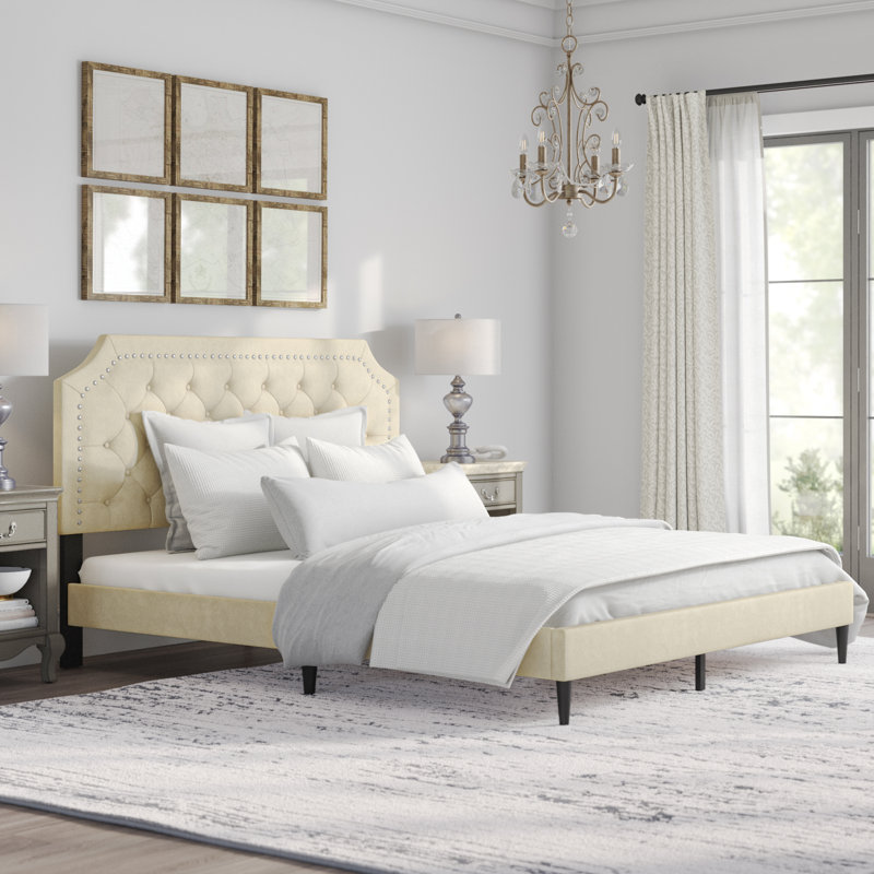 Asenet Upholstered Platform Bed, Queen, Beige