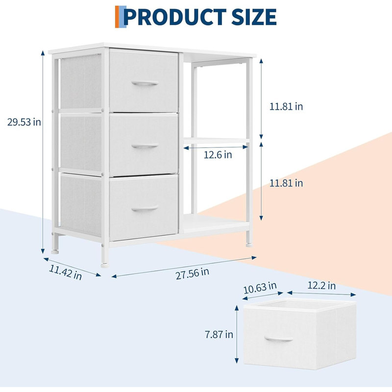 70cm Wide 3 -Drawer File Cabinet, White