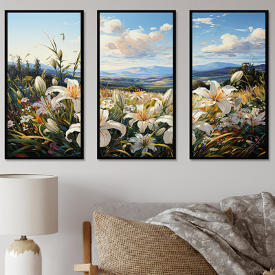 Ensemble de reproductions d'art sur fond de lys embellissant les montagnes